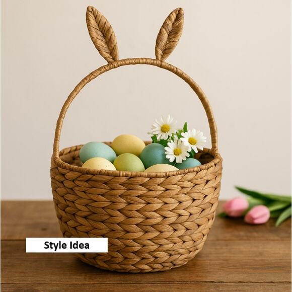 Woven Bunny Ear Basket Natural Seagrass Easter Decor 13” Rustic Farmhouse - Picture 5 of 5